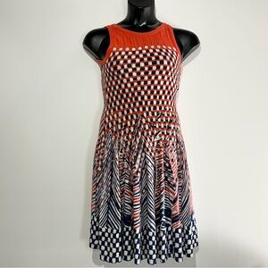 Nic + Zoe Fiore Print Fit & Flare Knit Sleeveless Red White Blue Twirl Dress S